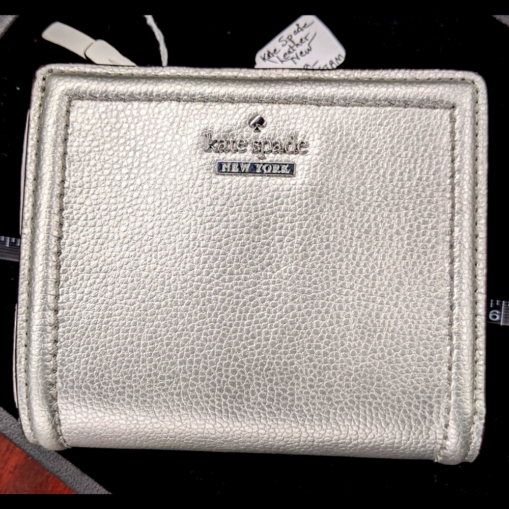 Kate Spade Silver Pebbled Leather Bifold Wallet